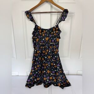 J.O.A.‎ Los Angeles Ruffle Cold Shoulder Floral Summer Black Red Mini Dress Sz M